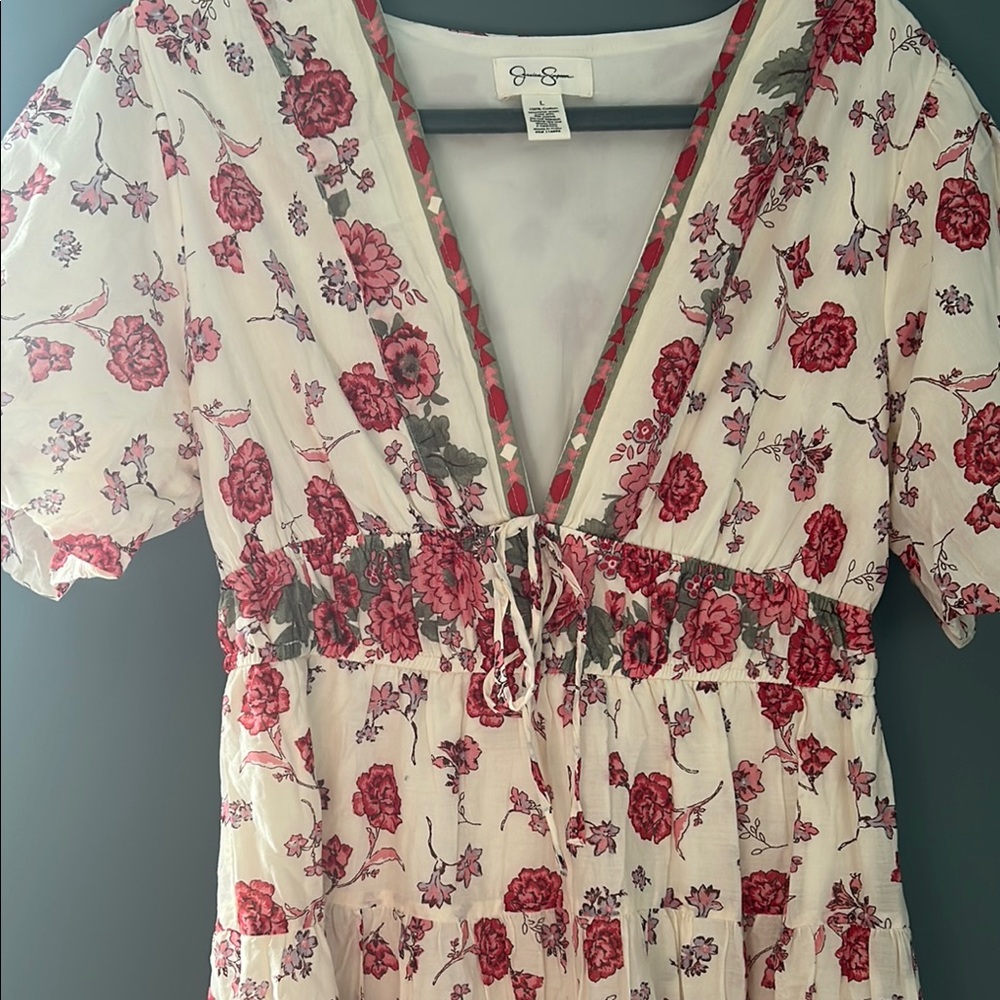 Jessica Simpson Pink Red Ruffled Wrap Midi Dress - Picture 4 of 8